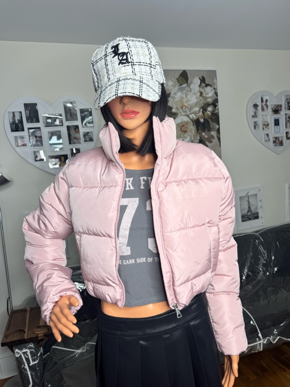 Charlotte Russe Light Pink Cropped Girlfriend Puffer Jacket